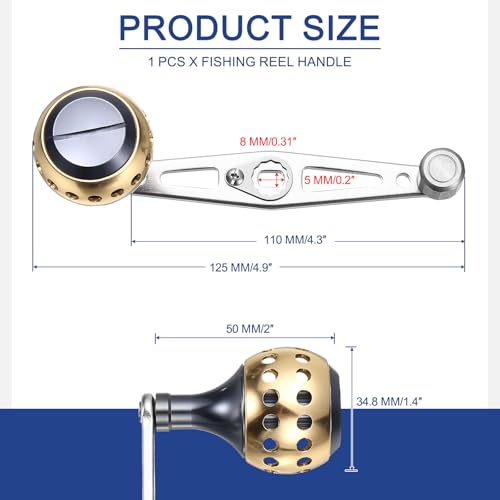 Baitcasting Power Handle, Metal Round Fishing Reel Rocker Handle Knob Replacement Parts - color: Silver/Champagne Gold