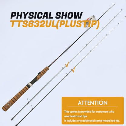 Teton 5'2"-6'6" BFS Fishing Rod Casting & Spinning, Ultra Light Rods, 40T Carbon Fiber Blank, Fuji Guides & Reel Seat, MF Fast Action, 2 Piece Travel Trout Lure Pole - size: Spin 6'3"-UL-M Fast-TTS632UL(PlusTip)