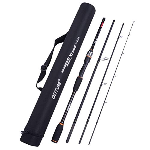 Goture 4-Piece Travel Carbon Fishing Rod M/MH Action 6.6-12ft Multi-Colors | Goture multi-spec travel fishing rods adopt upgraded high-grade carbon fiber blank with premium Fuji line guides - color: Black, size: Spinning/10'-Moderate-Fast/Medium
