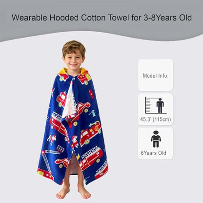 VOOVA & MOVAS Kids Bath Towels Age 3-8, 30''X50, Soft | Thick | 100% Cotton, Beach | Pool | Bath | Swim Towels | Cover Up for Boys, Blue Fire Truck Theme - color: Blue Fire Truck, size: 50.00''x30.00''(3-8 Years)