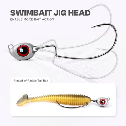 OJY&DOIIIY Fish Eye Swimbait Jig Heads, 12/20 Pack Weighted Hooks for Texas Rig or Ned Rig Fishing 1/8 3/16 1/4 3/8 oz - style: 1/8oz, 3/0, 20 Pack
