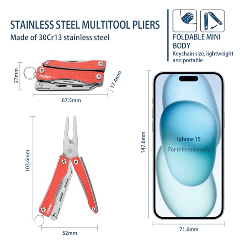 Nextool EDC Keychain Multitool, 10 in 1 Mini Pocket Knife Multi Tool with Needlenose Pliers, Scissors, Mini Useful Cool Gadgets for Men, Father's Day Gifts from Daughter-Red - color: Red