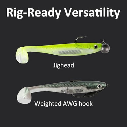 Paddle Tail Swimbait Fishing Lures for Bass Fishing | 5/6/15 Pcs Soft Plastic Lures With Paddle Tail, Pre-Rigged Jig Hook Options for Walleye, Pike & Trout Fishing - color: Mixed Colors