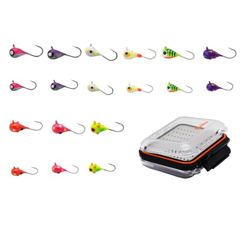 Alichino Ice Fishing Jig Set Ice Fishing Lures Micro Jig Head Hook Set for Panfish, Crappie, Walleye, Perch, Trout, Bluegill - color: 18pcs Tungsten Ice Jigs Set