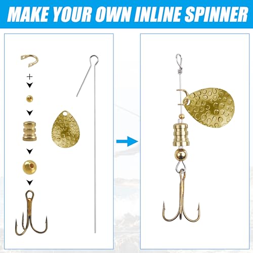 Fishing Lure Making Kit - 140pcs Spinner Making Kit Fishing Spoon Rigs Spinnerbaits DIY Acceessoires Shaft Spinner Blade Clevis Treble Hooks Fishing Spinner Blade Beads Craft Fishing Lure Making Gear
