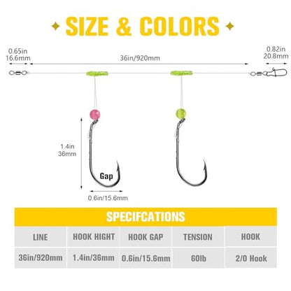 Dovesun Surf Fishing Rigs High Low Rigs Fishing Saltwater for Fluke Flounder Porgy Snapper Sea Trout - color: A-High Low Rigs-2/0 Hook-10PCS
