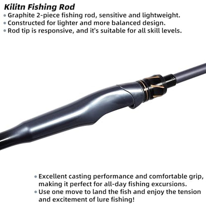 Kilitn Fishing Rod, 2-Piece Graphite Rod, Spinning & Casting, Strong Carbon Fiber Fishing Poles with Comfortable Handle for Freshwater or Saltwater Fishing - size: 5.5FT, style: Spinning Rod
