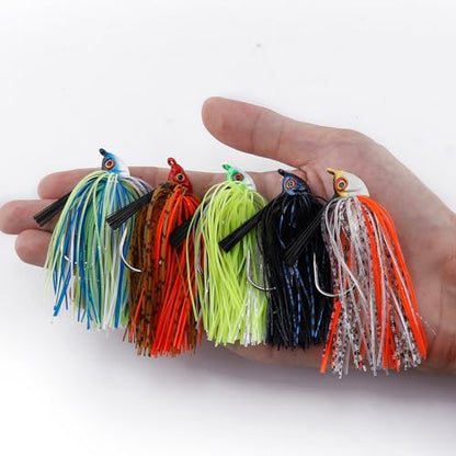 Dr.Fish 2 Pack Swim Jigs Weedless Bass Fishing Jigs Hook Lures with Reinforced Weed Guard Fish Head Swimbait Silicone Skirt Pike Walleye Muskie Freshwater Lures - color: Hot Craw, size: 1/2oz