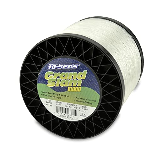 HI-SEAS Grand Slam Monofilament Fishing Line - Strong & Abrasion Resistant in Clear, Pink, Green, Smoke Blue, Fluorescent Yellow Freshwater & Saltwater - 5 lb Spool - color: Clear, style: 200 Lb Test, 1.50 Mm Dia, 1225 Yd