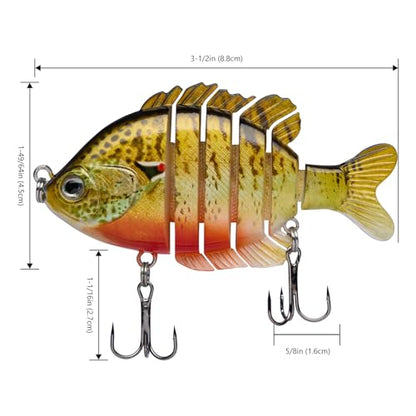 BASSDASH SwimPanfish Multi Jointed Panfish Bluegill Swimbaits Hard Topwater Bass Lures Fishing Lure Crank Saltwater 3.5in/0.85oz - color: Redbreast Pumpkinseed