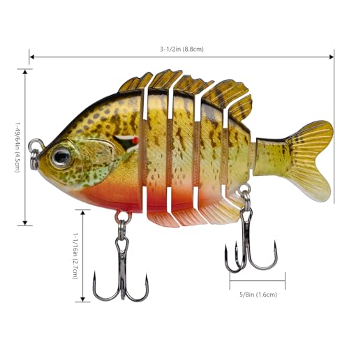 BASSDASH SwimPanfish Multi Jointed Panfish Bluegill Swimbaits Hard Topwater Bass Lures Fishing Lure Crank Saltwater 3.5in/0.85oz,Pack of 4 - color: RGRE