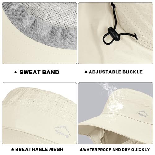 Rosoz Sun Hat for Men Women with Neck Flap,Wide Brim UPF50+ Fishing Hat with Detachable Face Cover Outdoor Sun Protection Hat - color: 1pack-ivory