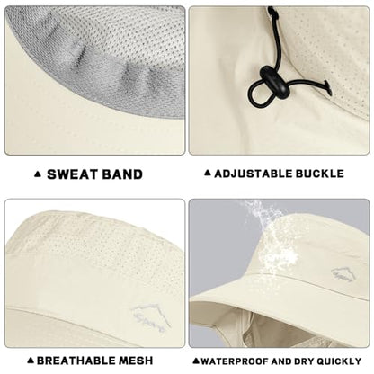Rosoz Sun Hat for Men Women with Neck Flap,Wide Brim UPF50+ Fishing Hat with Detachable Face Cover Outdoor Sun Protection Hat - color: 1pack-ivory
