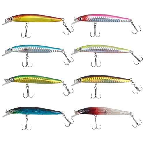 Fishing Lures Kit Crankbait Minnow Jerkbaits Popper Lures Shadllow Deep Diving Swimbaits Pencil Walleye Lures Artificial Hard Fishing Baits for Bass Trout Redfish Saltwater Freshwater - color: Jerkbaits-8pcs
