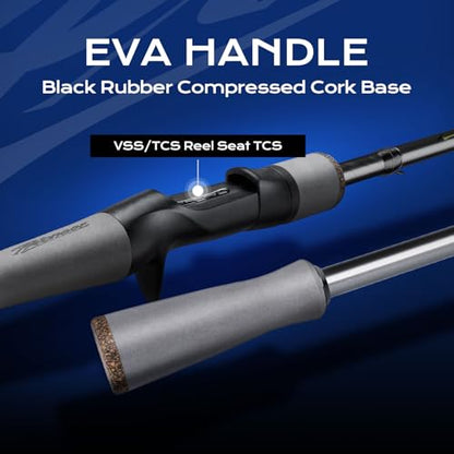 HANDING Pioneer Fishing Rod 2-Piece Baitcaster Rod & Spinning Rod | Ideal for Bass Trout Walleye Freshwater All-Purpose Rod. 24T Carbon Fiber EVA Handle Titanium Oxide Guide Rings - size: 6' - M - Moderate Fast-2pcs