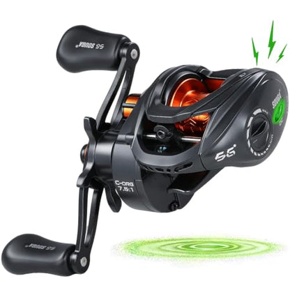 SOUGA DC Baitcaster Reel, Smart Digital Anti Backlash Baitcasting Reel, 7.5:1 High Speed, 8+1 Bearings, 18LB Max Drag, CNC Aluminum Spool, Line Out Alarm, Low Profile Fishing Reel for Bass & Beginners
