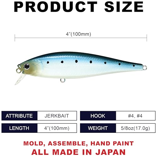 LUCKY CRAFT Pointer 100SR, Jerkbait Side by Side Action Wobbling Freshwater Lake Bass Fishing Bait - color: 728 Super Glow Sardine
