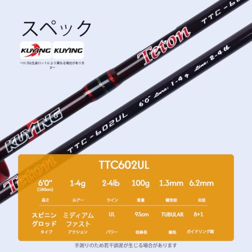 Teton 5'2"-6'6" BFS Fishing Rod Casting & Spinning, Ultra Light Rods, 40T Carbon Fiber Blank, Fuji Guides & Reel Seat, MF Fast Action, 2 Piece Travel Trout Lure Pole - size: Cast 6'0"-UL-M Fast-TTC602UL