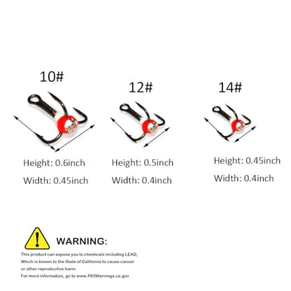 Ice Fishing Jigs with Treble Hooks Lead Jig Hooks Winter Metal Lures - color: Treble hook-15pcs