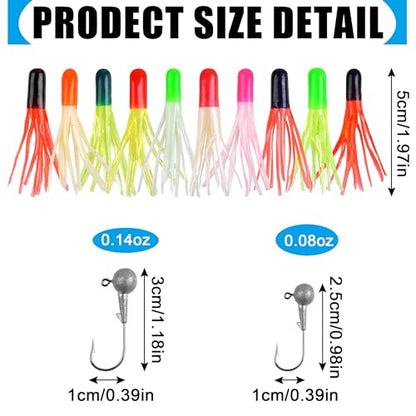 Soft Plastic Fishing Lure Jig Head Hook Kit,Grub Worm Lures Crappie Jigs Head Grub Tail Swimbait Tube Bait Jigs for Saltwater Freshwater, Trout Crappie Fishing - color: 110PCS Sets