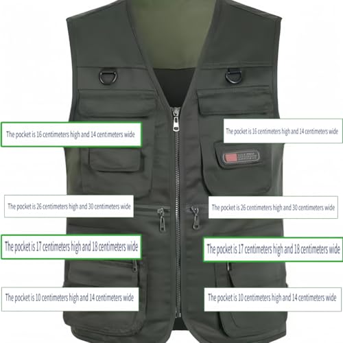 1PC Men's Heavy Duty Lined Vest with 10 Pockets, Warm Padded Sleeveless Jacket for Fishing, Hiking, Photography, Work Olive Green Large, Green