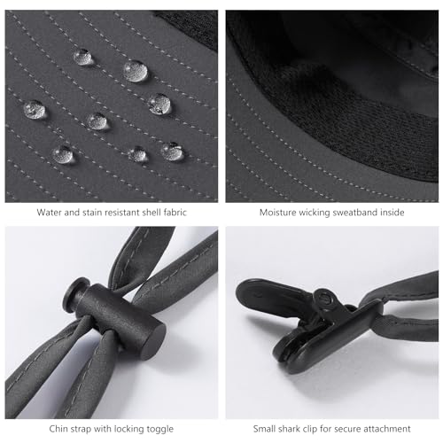UPF 50+ Foldable Sun Hats Wide Brim with Large Neck Flap for Men Women UV Protection Gardening Fishing Beach Hat - color: Dark Grey