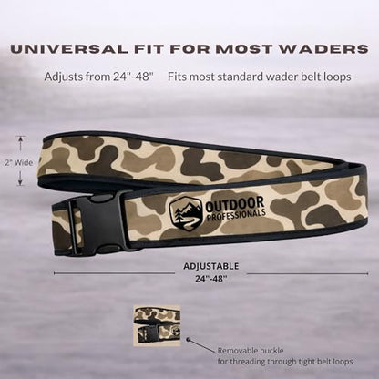 O’Pros Premium 2” Neoprene Adjustable (24” to 48”) Wading Belt – Fishing Wader Belt - color: Brown Camo
