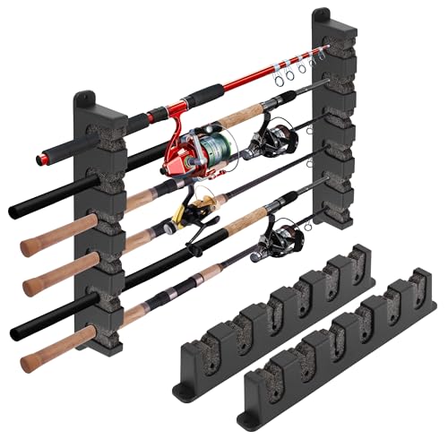 Fishing Rod Holder Wall, Vertical/Horizontal Fishing Rod Holder, Rod Stands Fishing Rods, Fishing Rod Stands for Family Wall Garage Storage 6 Fishing Rods - size: 6 rods
