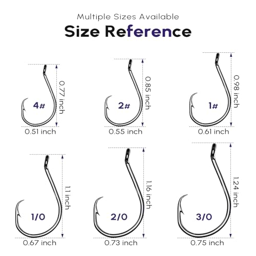 100Pcs Circle Fishing Hooks, Carbon Steel Hooks for Saltwater Freshwater, Salt Water Fish Hooks for Trout Catfish Octopus - size: 3/0