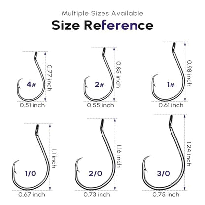 100Pcs Circle Fishing Hooks, Carbon Steel Hooks for Saltwater Freshwater, Salt Water Fish Hooks for Trout Catfish Octopus - size: 1/0