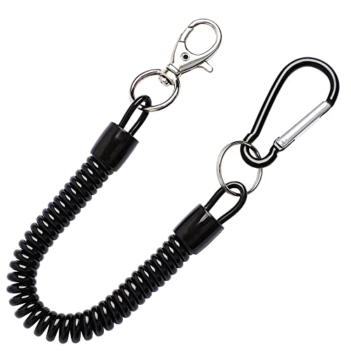 uxcell Spiral Fishing Lanyard, Retractable Safety Coiled Cord Lanyard with Lobster Clasp, Elastic Spring Coil Rope Strap Leash for Fishing, Climbing, Boating, Pliers Tool, 1 Pcs