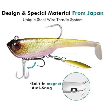 TRUSCEND Shadtale Easy Catch Soft Fishing Lures with BKK Hooks - Trembly Sinking and Vibrating Swim for More Bites, Pre-Rigged Swimbaits for Bass, Trout, Crappie, Walleye, Freshwater Saltwater Fishing - color: C1-3.2"-0.6oz