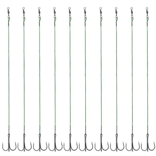 5-10pcs Fishing Treble Hook with Leader Nylon Coated Fishing Wire Leader with Swivel 3/0 2/0 1/0 1# 2# 4# 6# - color: Green Leader, size: 2/0-5pcs