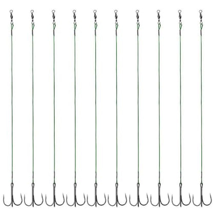 5-10pcs Fishing Treble Hook with Leader Nylon Coated Fishing Wire Leader with Swivel 3/0 2/0 1/0 1# 2# 4# 6# - color: Green Leader, size: 4#-10pcs