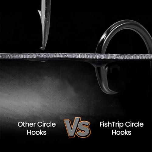 FishTrip 25pcs Inline 5X Strong Circle Hooks, Fishing Hooks for Saltwater | High Carbon Steel, Non-Offset Wide Gap Fish Hook for Catfish, Striped, Bass, Salmon, Mackerel, Tuna Sizes #1-12/0 - size: Saltwater Kit_80pcs