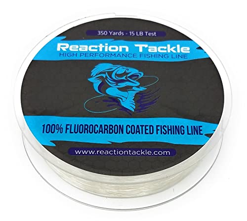 Reaction Tackle Fluorocarbon Coated Fishing Line, 350yds - Superior Strength, Low Visibility, Abrasion Resistant - Ideal for Freshwater or Saltwater Fishing, Monofilament Upgrade - size: 15LB (350 yards)