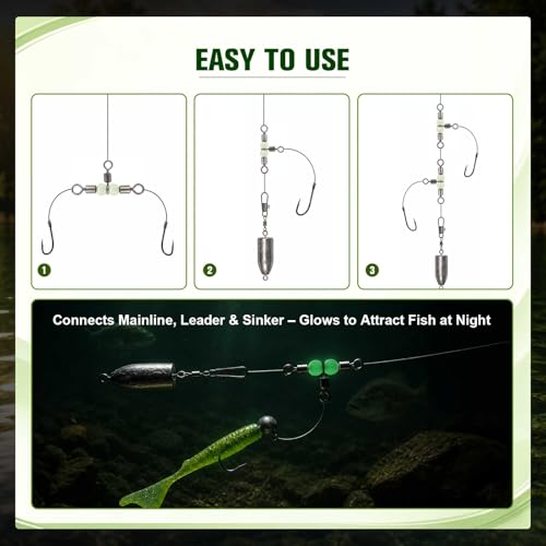 Goture Fishing Swivels, 3 Way Swivels Fishing Tackle, T Shape Cross Line Rolling Swivel with Luminous Beads Saltwater Freshwater,6 Sizes Three Way Barrel Swivel with Removable Dividers Tackle Box