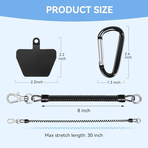 SHANSHUI Phone Lanyard Tether, Stretchy Phone Strap Patch Anchor Outdoor Climbing Hook Compatible for Most Smartphones - color: Tpublack