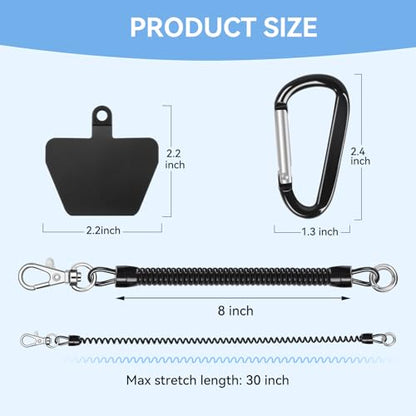 SHANSHUI Phone Lanyard Tether, Stretchy Phone Strap Patch Anchor Outdoor Climbing Hook Compatible for Most Smartphones - color: Tpublack