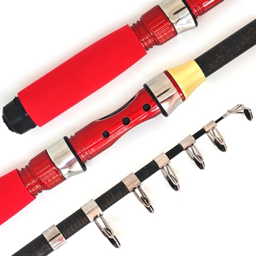 Portable Compact Small Fishing Rod and Reel Combos, 4.9Ft Telescopic Fishing Pole and Metal Spool Reel with Line, Hook, Lure, Bag for All Season Travel Fishing, for Teens & Beginners - color: Red- Full Kits