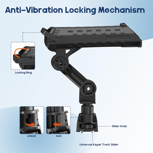 2 Pack Tube Rod Holder for Kayak Track Mount - with 4" Extension Arm & Self-Locking Base, 360° Adjustable Fishing Rod Holder for Spinning & Casting Reels, Heavy Duty Kayak Accessories