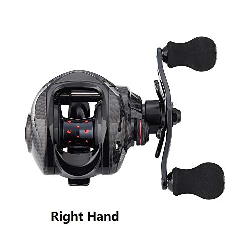FISHDROPS Baitcaster Reels, 9+1BB, CNC Aluminum Spool, Magnetic Brake System Bait Caster Reel High Speed Gear Ratio 7.0:1 Ultra Smooth Low Profile Baitcasting Fishing Reel - color: Right - Carbon Black