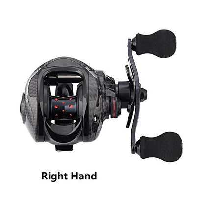 FISHDROPS Baitcaster Reels, 9+1BB, CNC Aluminum Spool, Magnetic Brake System Bait Caster Reel High Speed Gear Ratio 7.0:1 Ultra Smooth Low Profile Baitcasting Fishing Reel - color: Right - Carbon Black