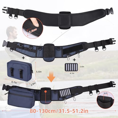 PELLOR Fishing Belt Rod Holder Adjustable Fishing Wading Belt - color: Blue（with Detachable Bag）
