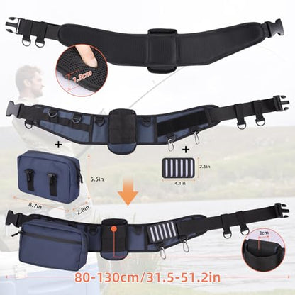 PELLOR Fishing Belt Rod Holder Adjustable Fishing Wading Belt - color: Blue（with Detachable Bag）