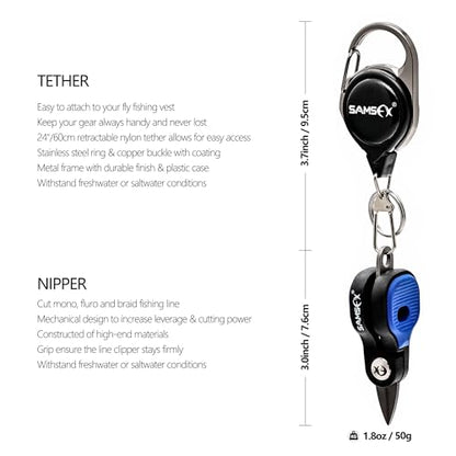 SAMSFX Fishing Nipper with Retractable Tether, Stainless Steel Blades that Cut Braid, Mono and Fluoro Lines, SNIP, Fishing Line Cutters (Red) - color: Red