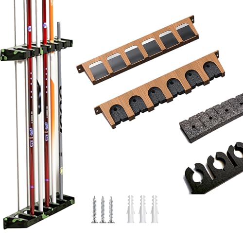 Fishing Wood Grain Rod Holder for Garage Fishing Pole Rack Vertical Wall-Mounted Stores 6 Rods or Combos Fits Most Rod Diameters Vertical 1 Pair - color: Wood Grain Vertical 1 pair