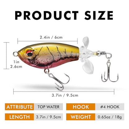 TRUSCEND Popobait Easy Catch Fishing Lures with BKK Hooks, Instant Startup, Longer Cast, Balanced Spray/Sound/Swim, Plopper Topwater Lures for Bass, Trout, Pike, Walleye, Freshwater Saltwater Fishing - color: A1-3.7",0.65oz