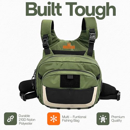 Fishing Chest Pack with Magnetic Pocket, Net Holder and Adjustable Straps | Magnetic Front Pocket, Multiple Storage Compartments, Adjustable Straps, Versatile Chest Bag