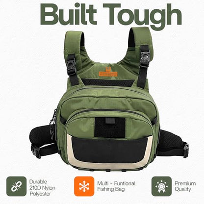 Fishing Chest Pack with Magnetic Pocket, Net Holder and Adjustable Straps | Magnetic Front Pocket, Multiple Storage Compartments, Adjustable Straps, Versatile Chest Bag